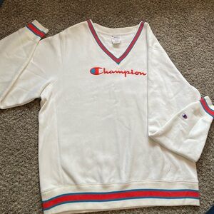 Vintage Red White and Blue Champion V-Neck Sweatshirt Size Large